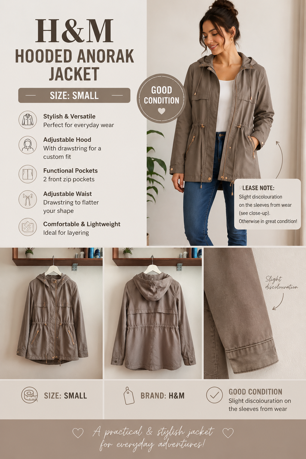 π€ Lady's Small H&M Hooded Anorak Jacket π€