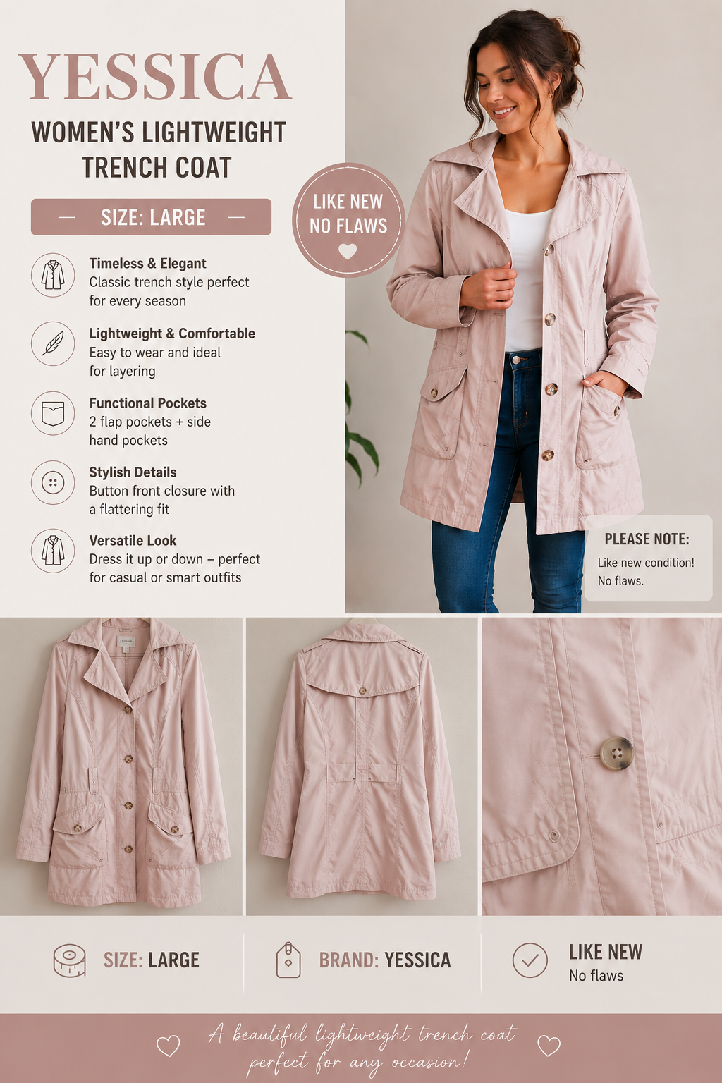 🌸 Yessica Lady's Large Lightweight Trench Coat 🌸