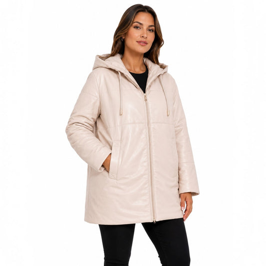 ZARA ladies synthetic leather hooded jacket Size 2XL