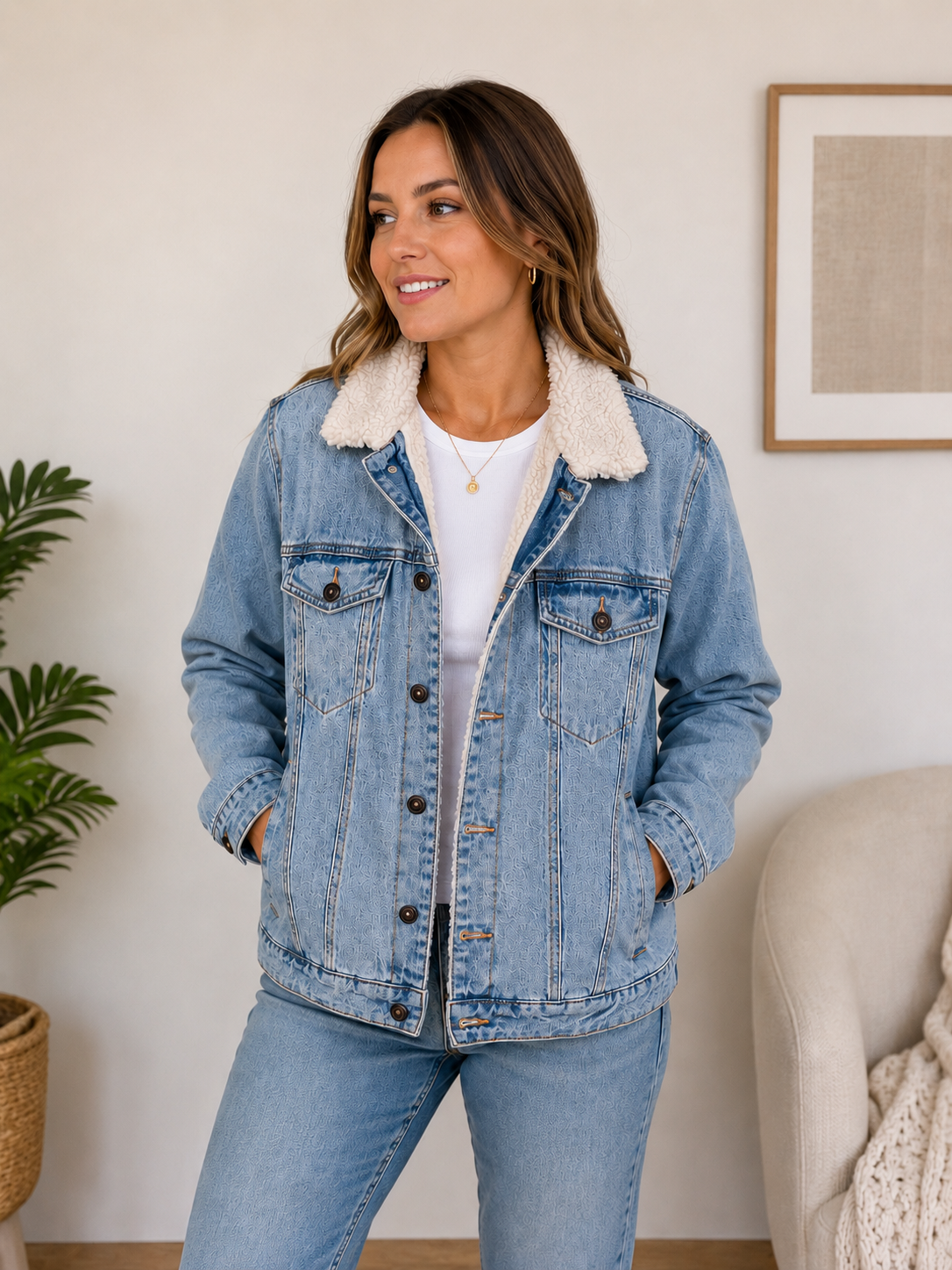 💙 Cotton On Denim Sherpa Jacket – Size Medium (M) 💙