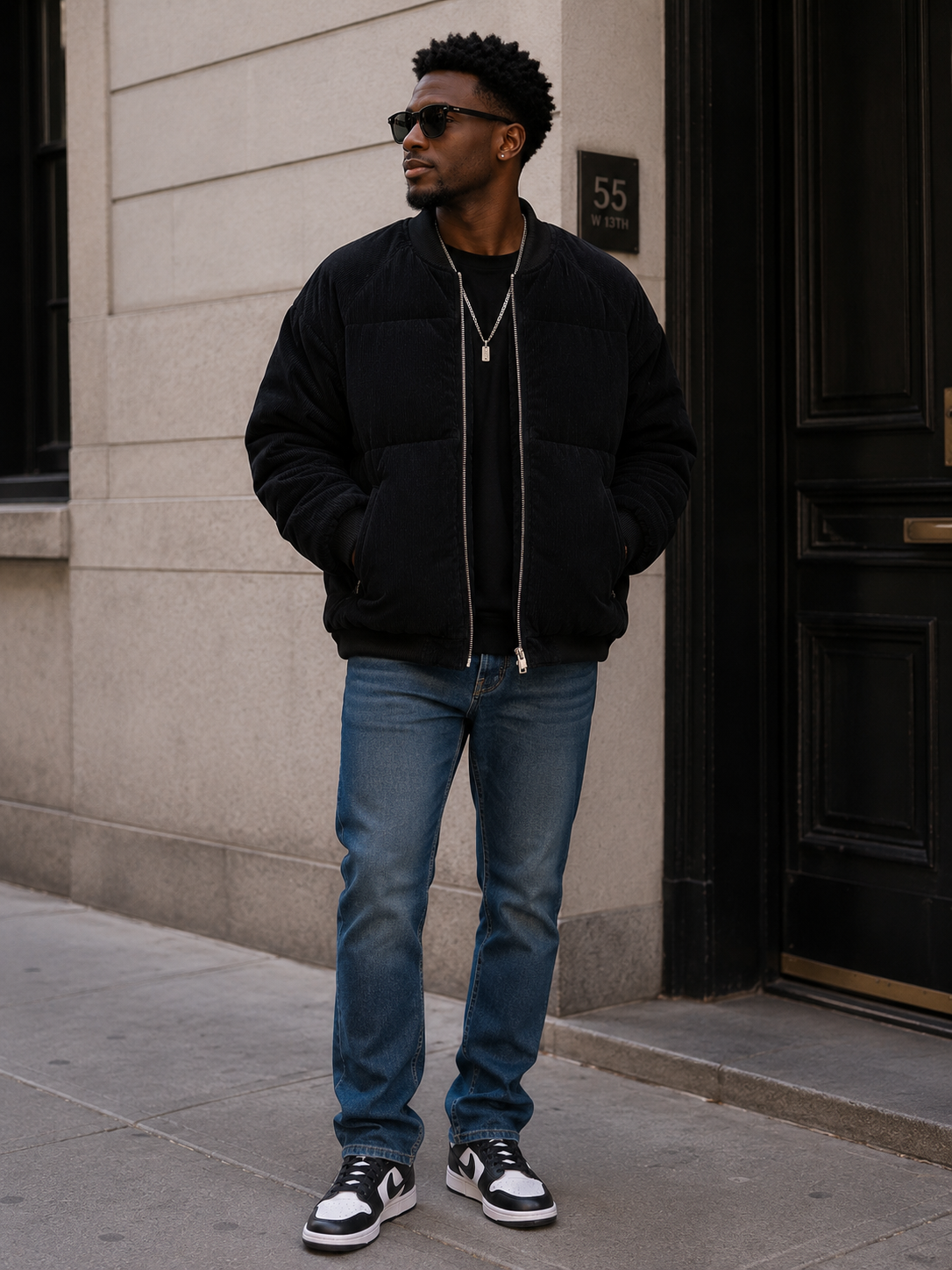 🧥 BoohooMAN Black Corduroy Bomber Jacket – Size L