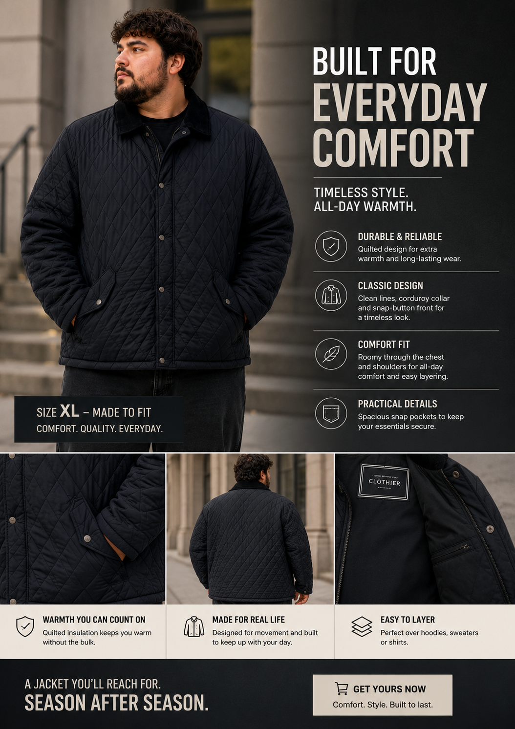 🖤 Men’s Quilted Jacket – Size XXL 🖤